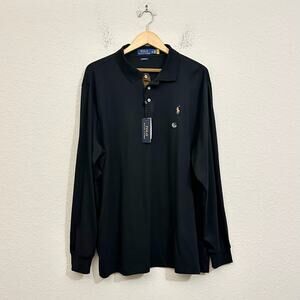 POLO RALPH LAUREN Polo Shirt Black Classic Fit LS Preppy Minimalist NWT